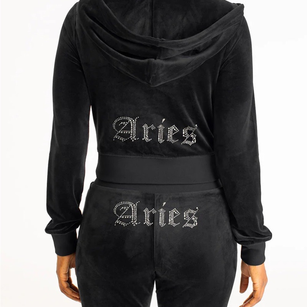 NW/O T! Juicy Couture Velour Black Aries Track Suit sweatsuit women size X-SMALL